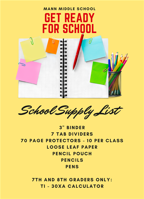  School Supply List